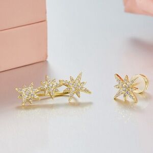 New Asymmetrical Star Gold Tone Stud Earrings